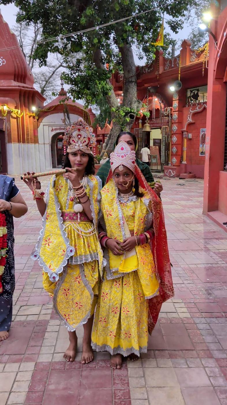 Two young girls in festive costume